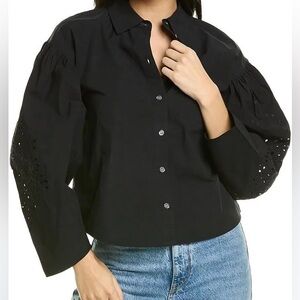 NWT Tanya Taylor Women's Piper Button-Front Eyelet Sleeve Top
